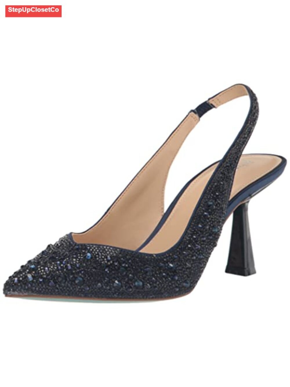 Rhinestone Slingback Kitten Heel Pumps Pointed Toe 2.5" Heel
